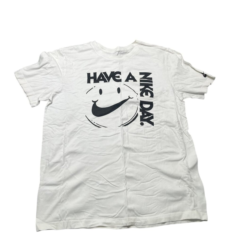 Nike T-Shirt Men's Size Medium White Black Graphic Short Sleeve Crew Neck